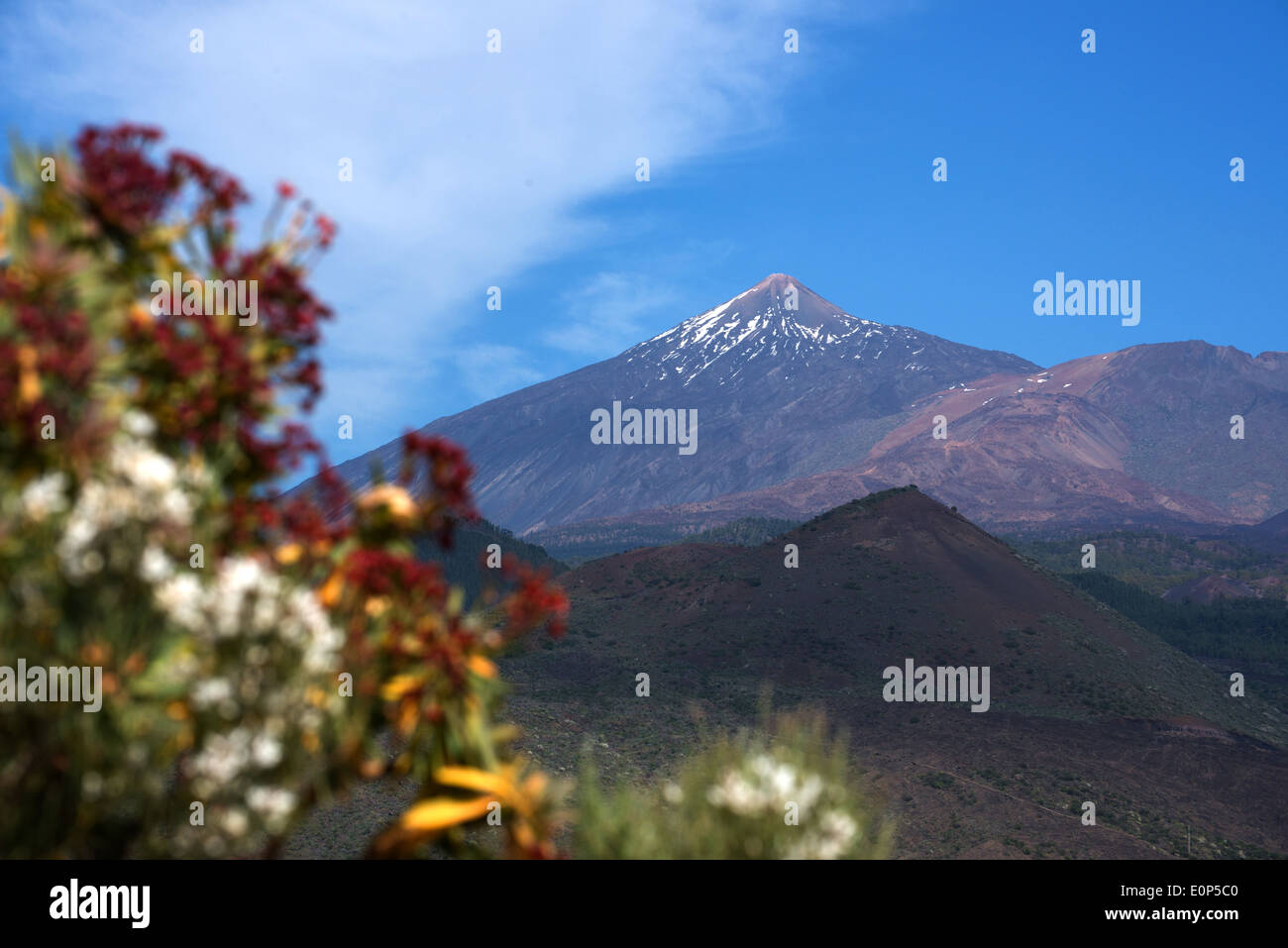 Volcano Teide viewed from the Teno Mountains west coast Tenerife Canaries Stock Photo