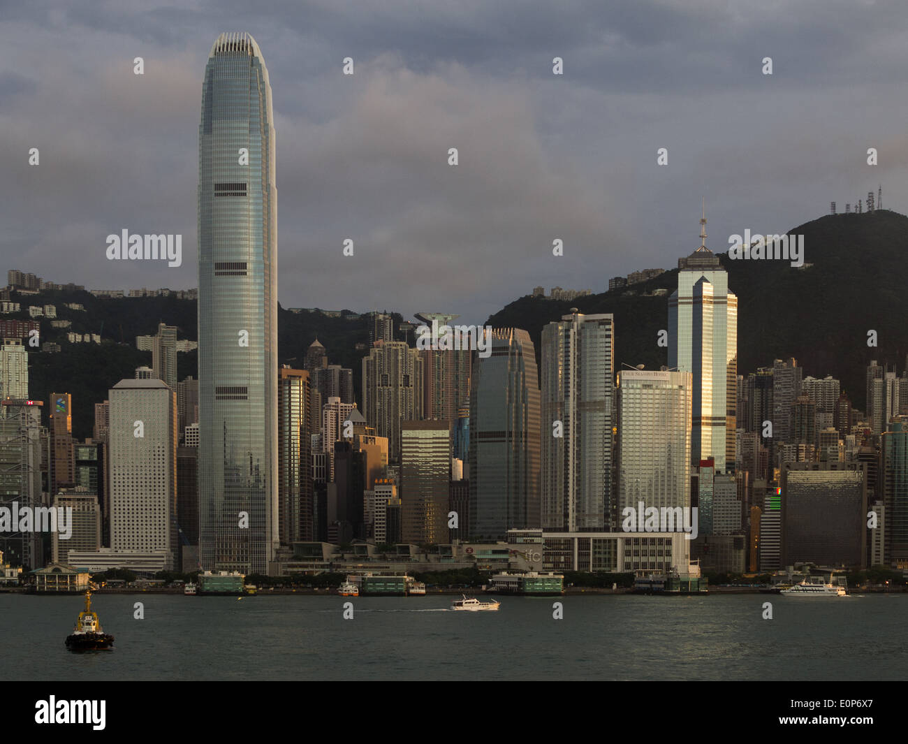 Central district, Hong Kong, ifc, International Finance Centre tower 1 and 2, City Hall, waterfront, Star ferry, Victoria harbor Stock Photo