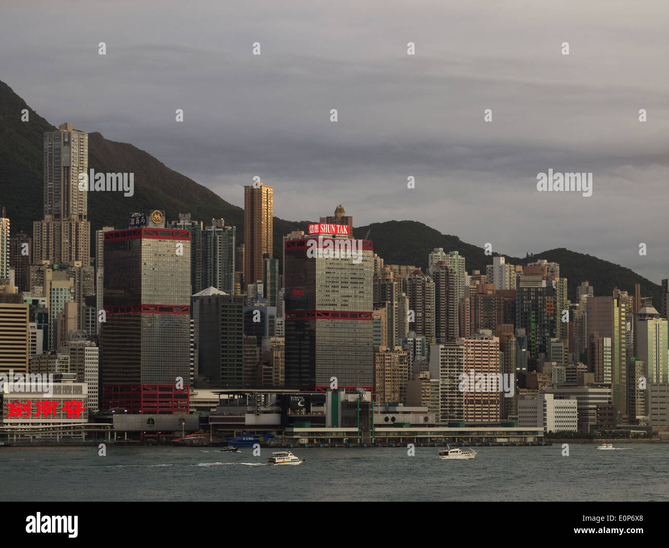 Shun Tak Centre,  Hong Kong–Macau Ferry Terminal, Shun Tak Heliport, ICAO code of VHST, Victoria harbor Stock Photo