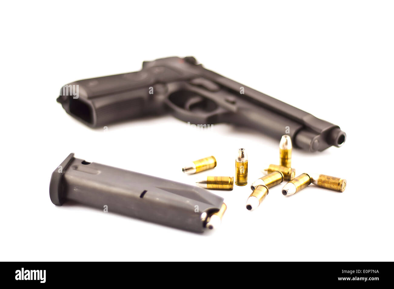 Gun bullet and magazine isolated. Stock Photo