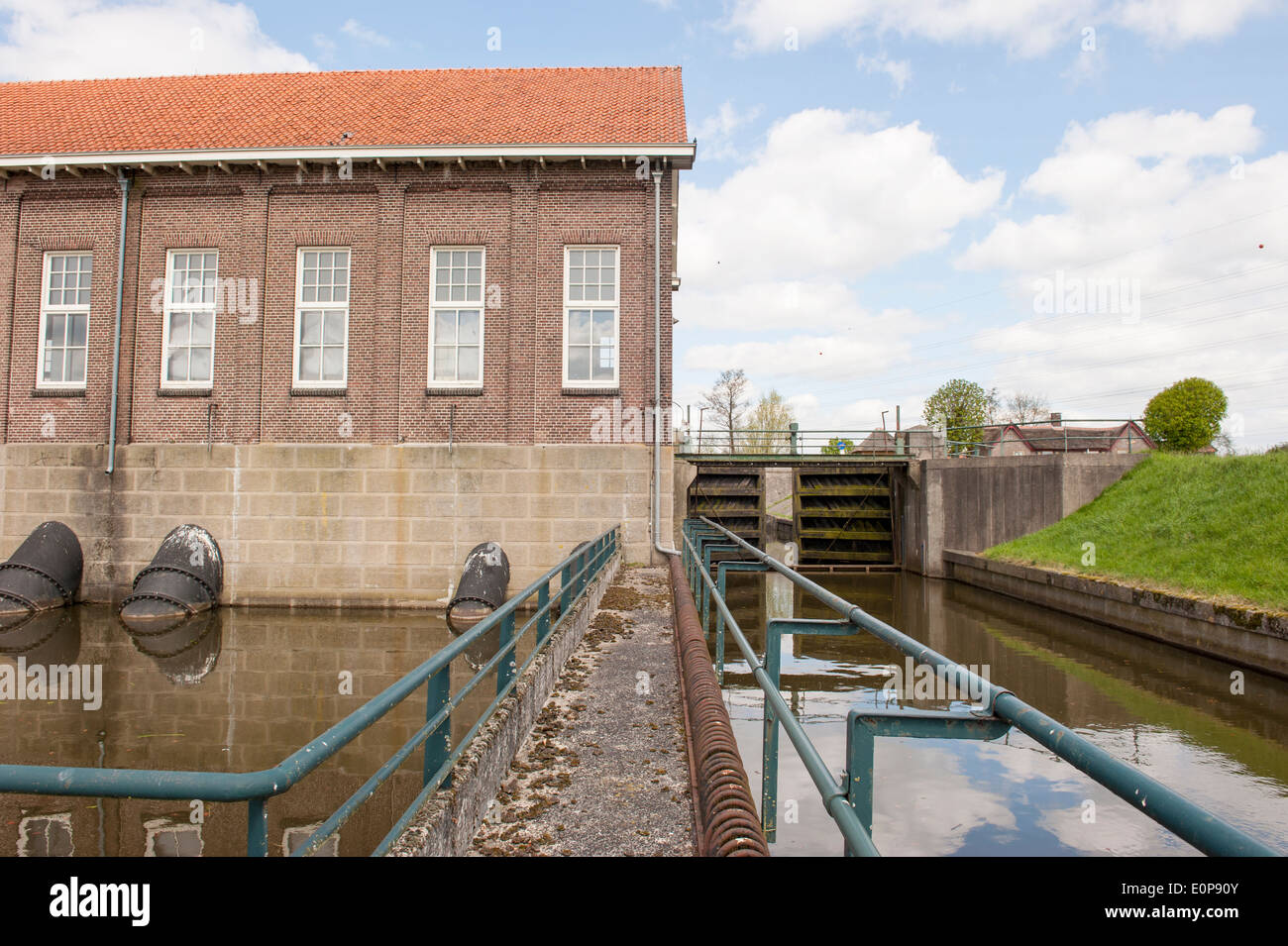 Water outlet and sluice of historical Dutch pumping station Stock Photo