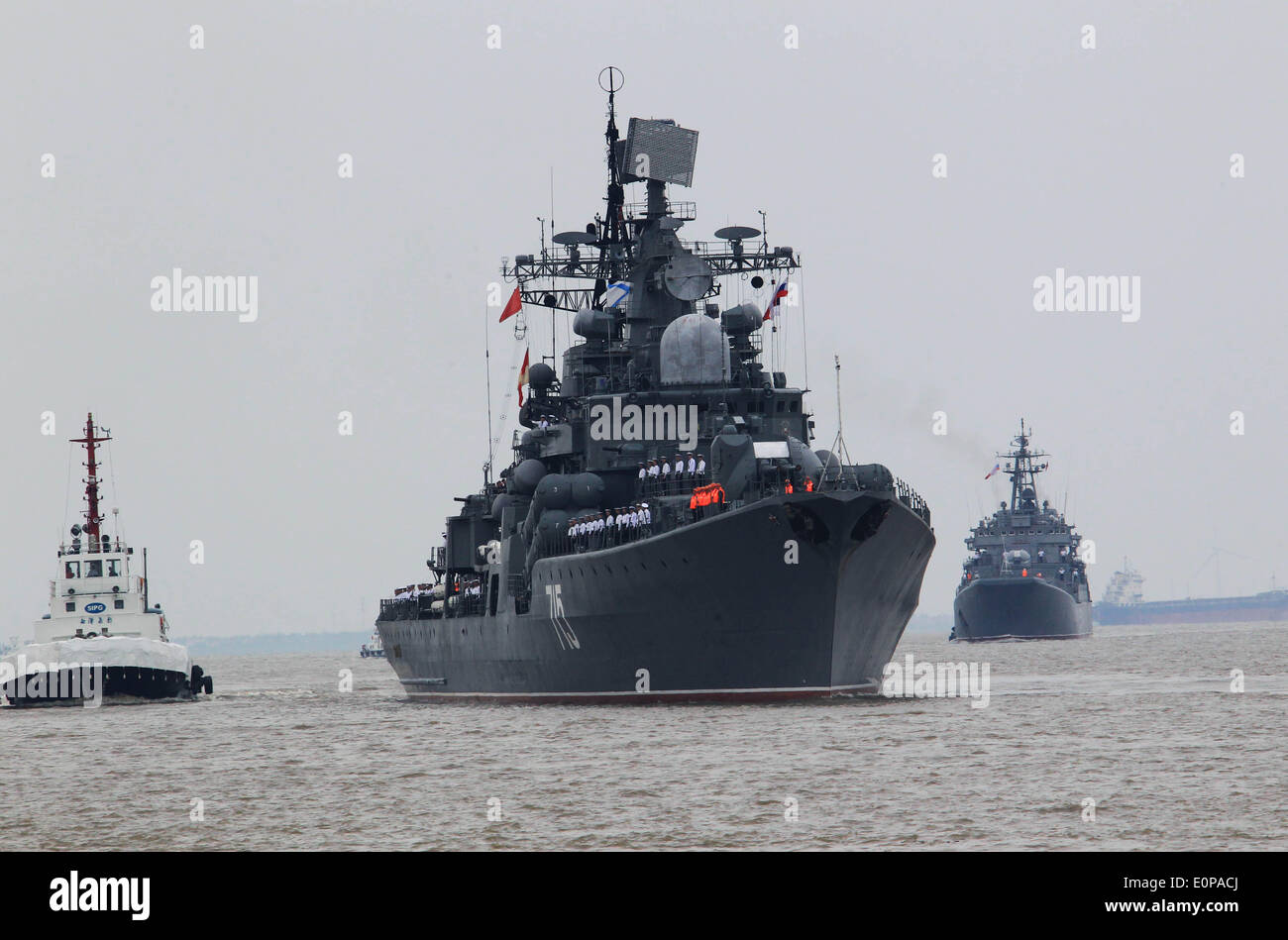 Shanghai, China. 18th May, 2014. Russian anti-surface destroyer Bystry arrives at a naval port in Shanghai, east China, May 18, 2014. Six ships from the Russian Pacific Fleet will take part in the "Joint Sea-2014" drill in the northern part of the East China Sea between May 20 and 26. A total of 14 surface ships, two submarines, nine fixed-wing warplanes, six shipboard helicopters and two operational detachment-alphas (ODAs) have rallied in Shanghai on Sunday. Credit:  Xinhua/Alamy Live News Stock Photo