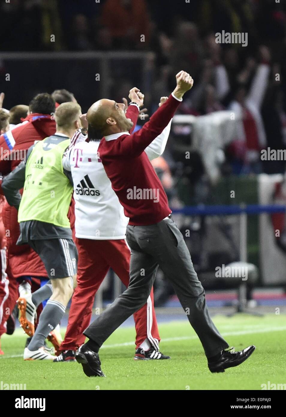 Berlin, Germany. 17th May, 2014. German DFB Cup final. Borussia Dortmund versus Bayern Munich. Trainer Josep Pep Guardiola FC Bayern Munchen celebrates as his team wins the cup final Credit:  Action Plus Sports/Alamy Live News Stock Photo