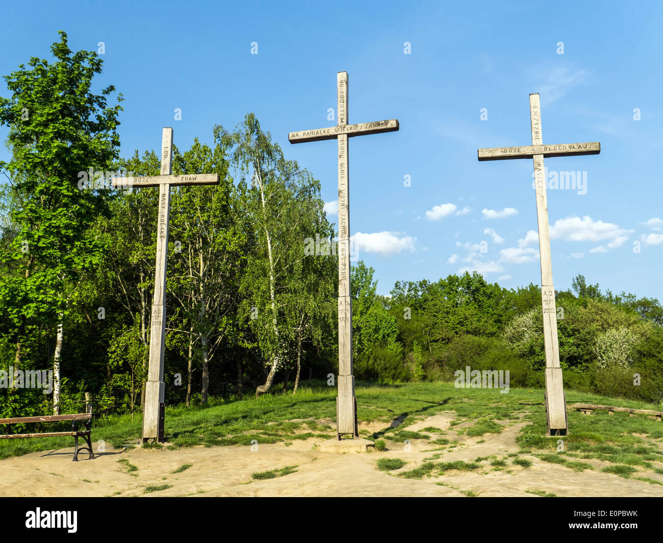 Three Crosses Mountain, Kazimierz Dolny, Poland - Memorial commemorating a plague that decimated the town's population Stock Photo