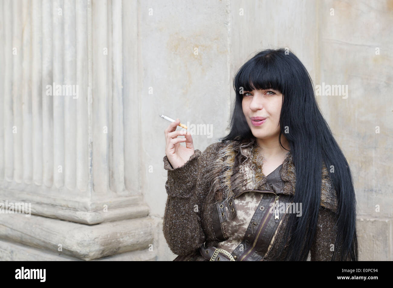 woman smoking cigarette Stock Photo