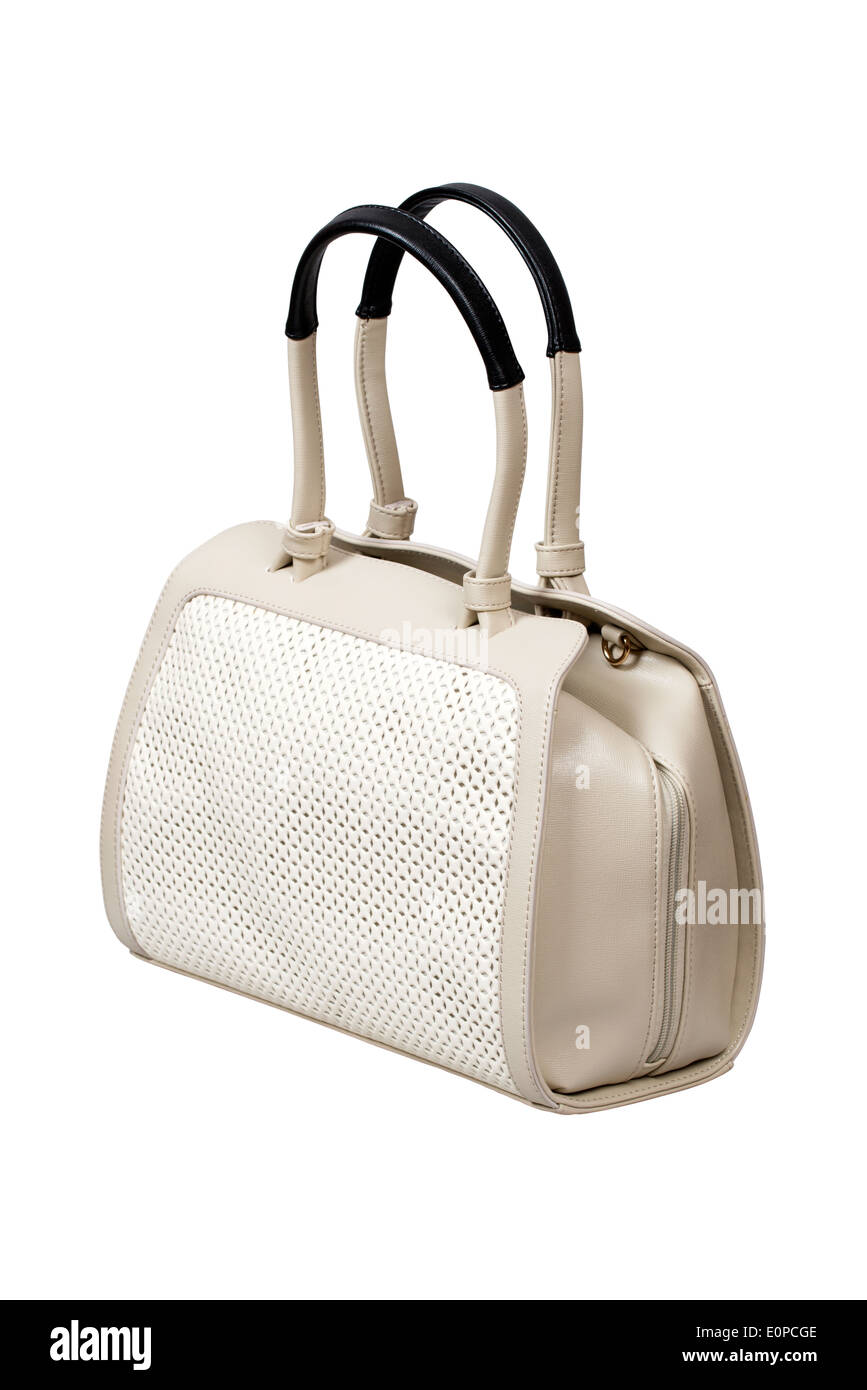 White leather handbag isolated over white with clipping path Stock Photo