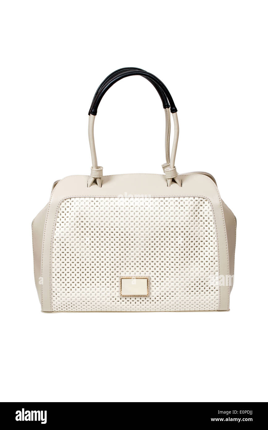 White leather handbag isolated over white with clipping path Stock Photo