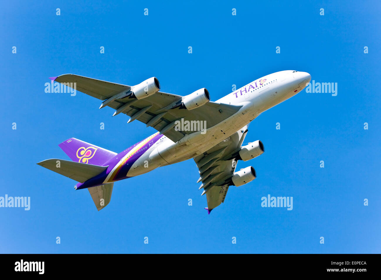 Airbus A380 from Thai Airways taking off Stock Photo