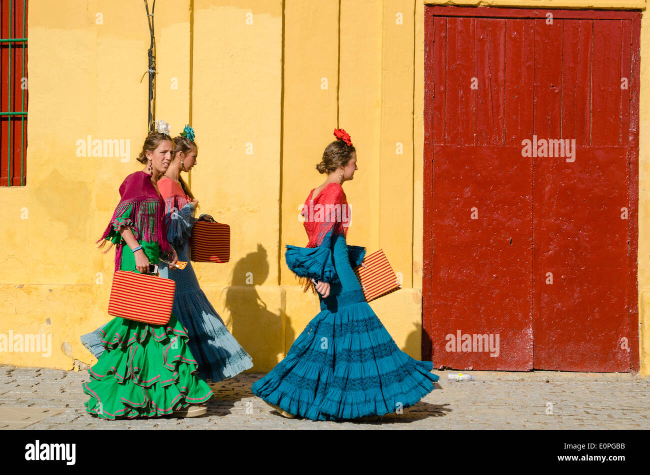 Jerez de la Frontera, Spain, 17 may, 2014: Women with gypsy  dress in the bullring in Jerez. Credit:  Kiko Jimenez/Alamy Live News Stock Photo