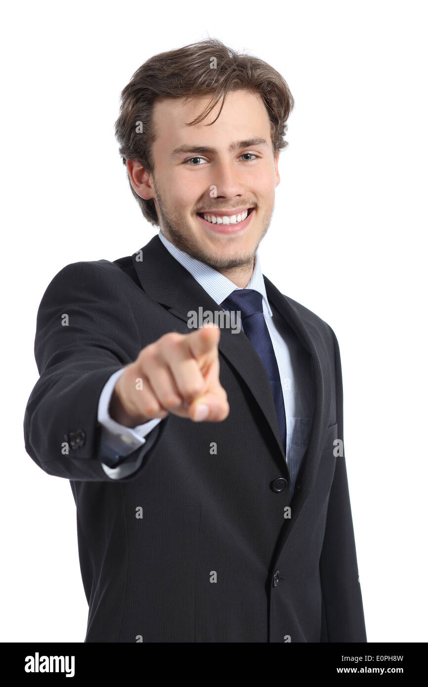 Handsome business man pointing at you at camera isolated on a white background Stock Photo