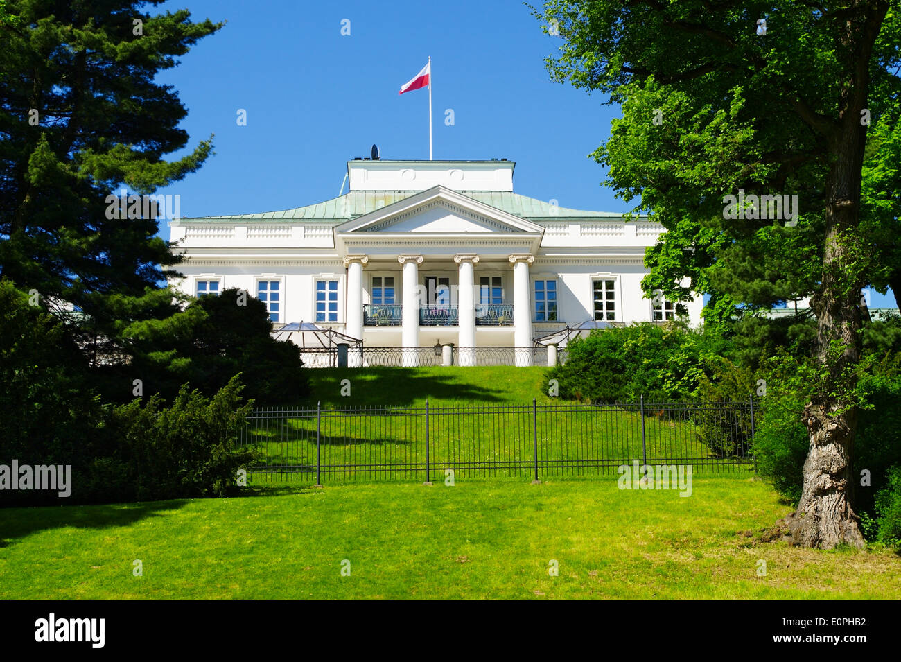 Belweder Palace seen from the Royal Baths Park in Warsaw, Poland. Stock Photo