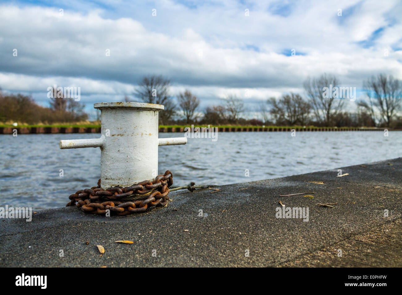 Canal boat mooring post Stock Photo Alamy