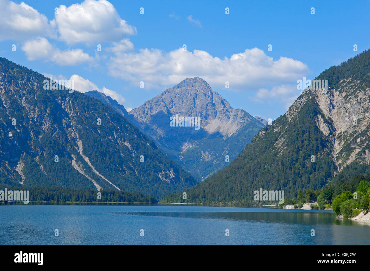 Austria, Plansee, Tirol, Lake Plansee, Seespitz, Ammergau Alps, Stock Photo
