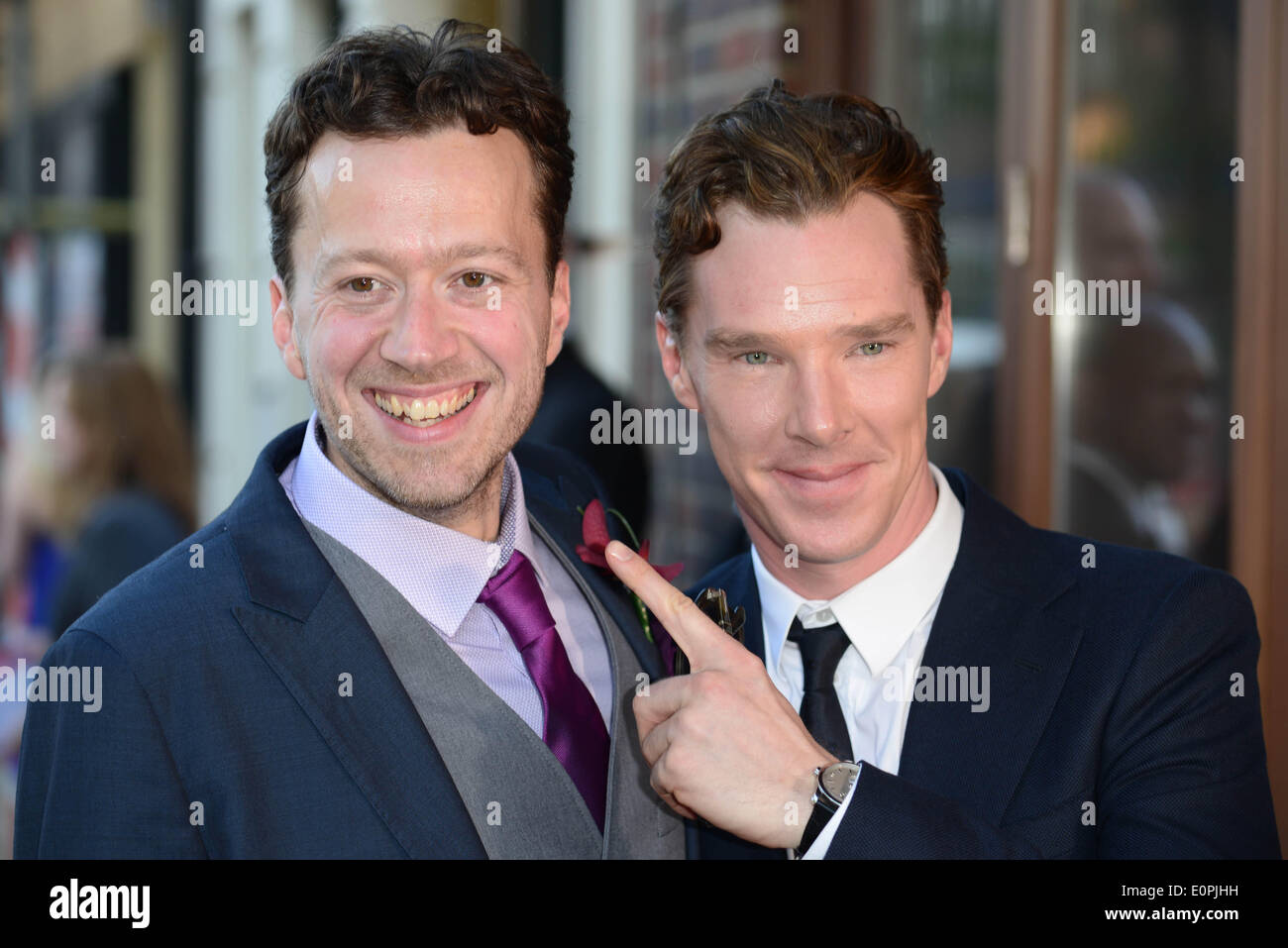 London, UK. 18th May 2014. Jez Bond and Benedict Cumberbatch,- actor in Sherlock Holmes attends the Park Theatre first birthday gala in Finsbury park in London. Photo by See Li/Alamy Live News Stock Photo