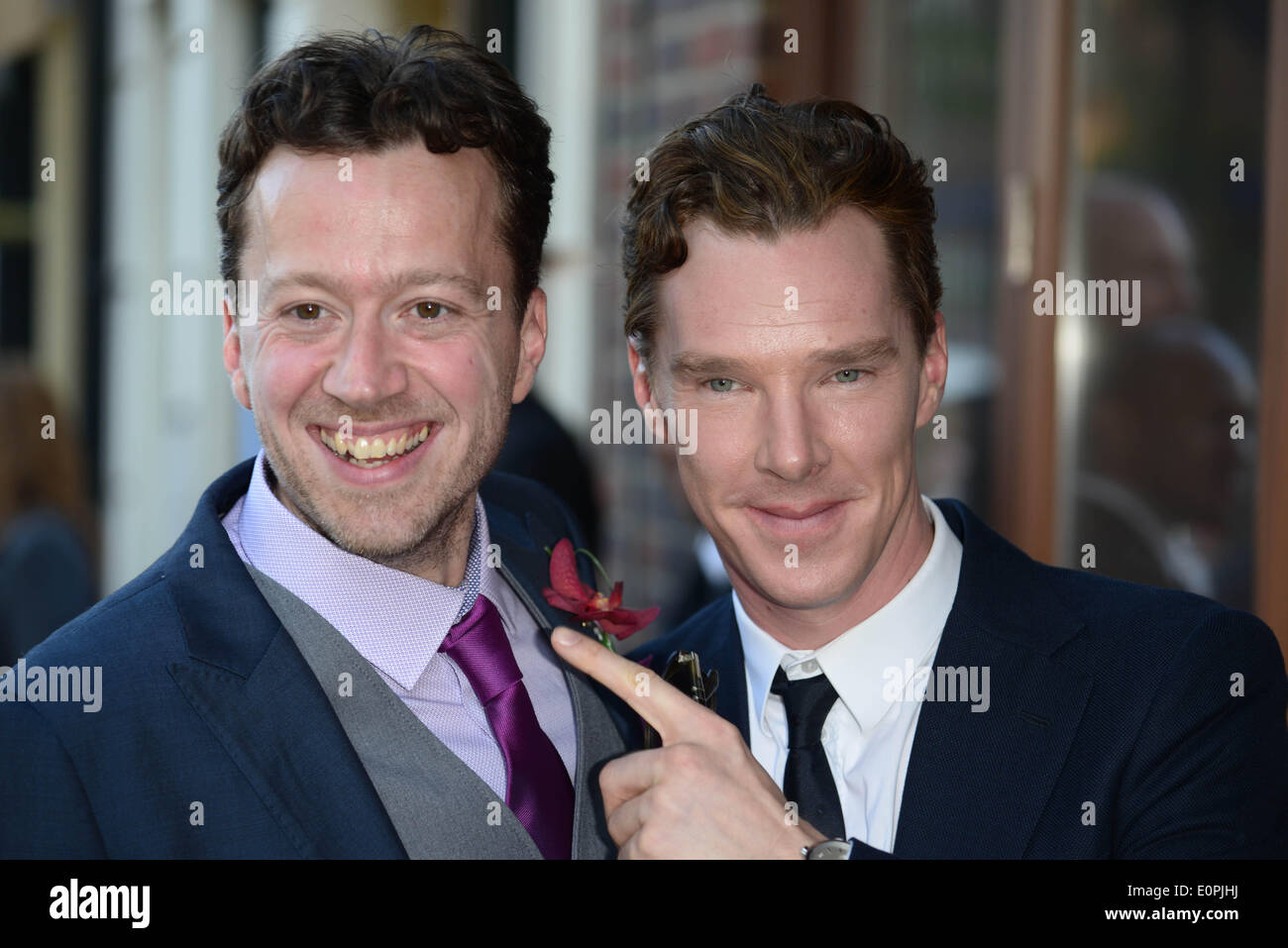 London, UK. 18th May 2014. Jez Bond and Benedict Cumberbatch,- actor in Sherlock Holmes attends the Park Theatre first birthday gala in Finsbury park in London. Photo by See Li/Alamy Live News Stock Photo