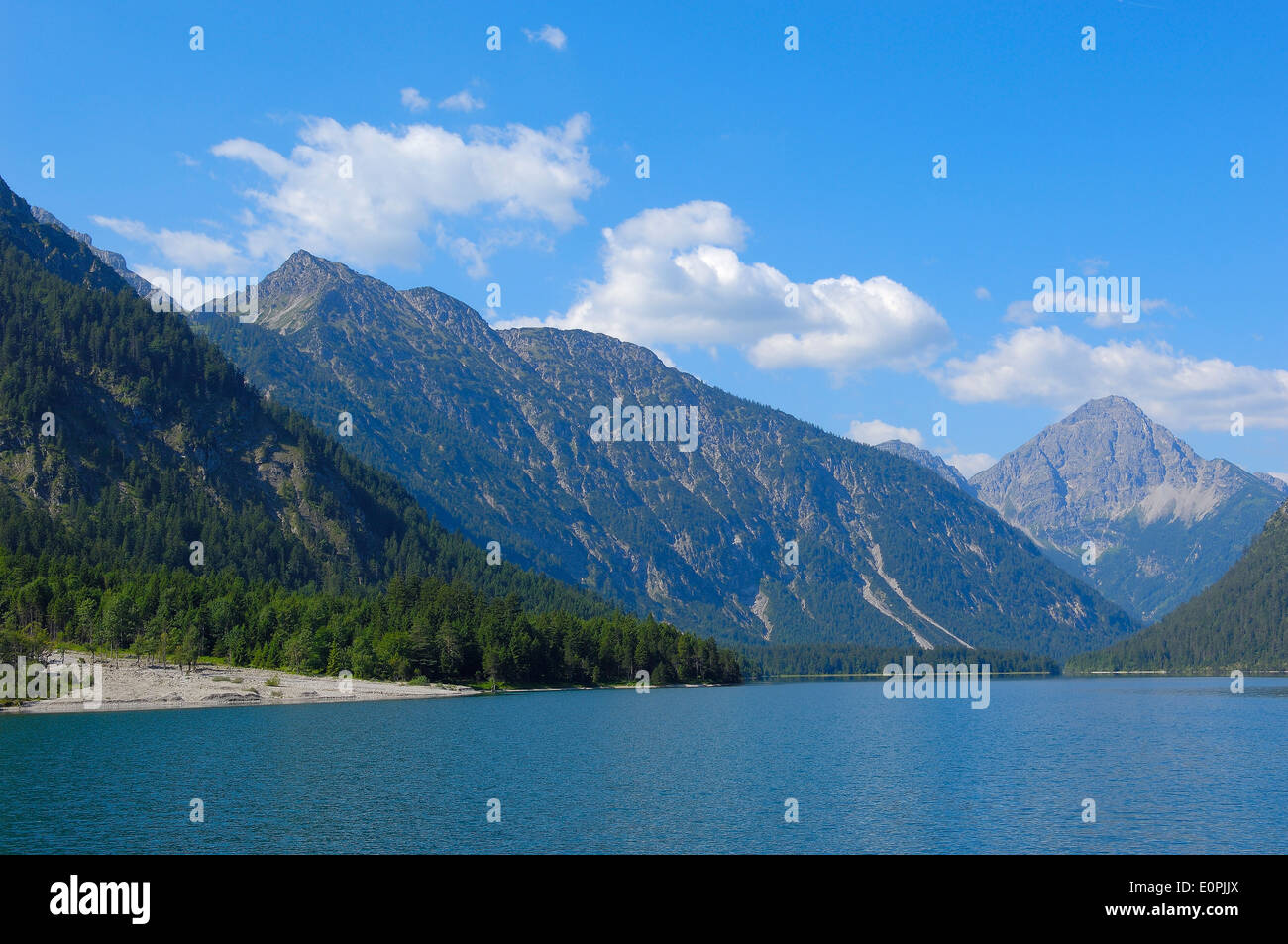 Austria, Plansee, Tirol, Lake Plansee, Seespitz, Ammergau Alps, Stock Photo
