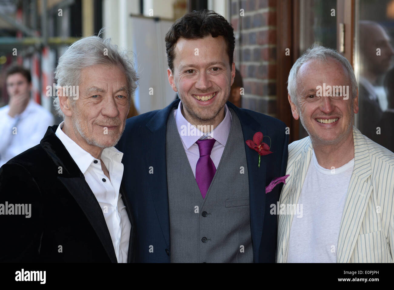 London, UK. 18th May 2014. Sir Ian McKellen,Jez Bond and Sean Mathias attends the Park Theatre first birthday gala in Finsbury park in London. Photo by See Li/Alamy Live News Stock Photo