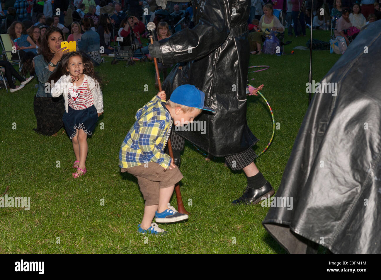 Wye Valley, Chepstow, UK. 18th May 2014. 9pm 19th May 2014 Chepstow. 2014 Wye Valley Festival Finale including street theatre, choirs and fireworks. Credit:  David Broadbent/Alamy Live News Stock Photo