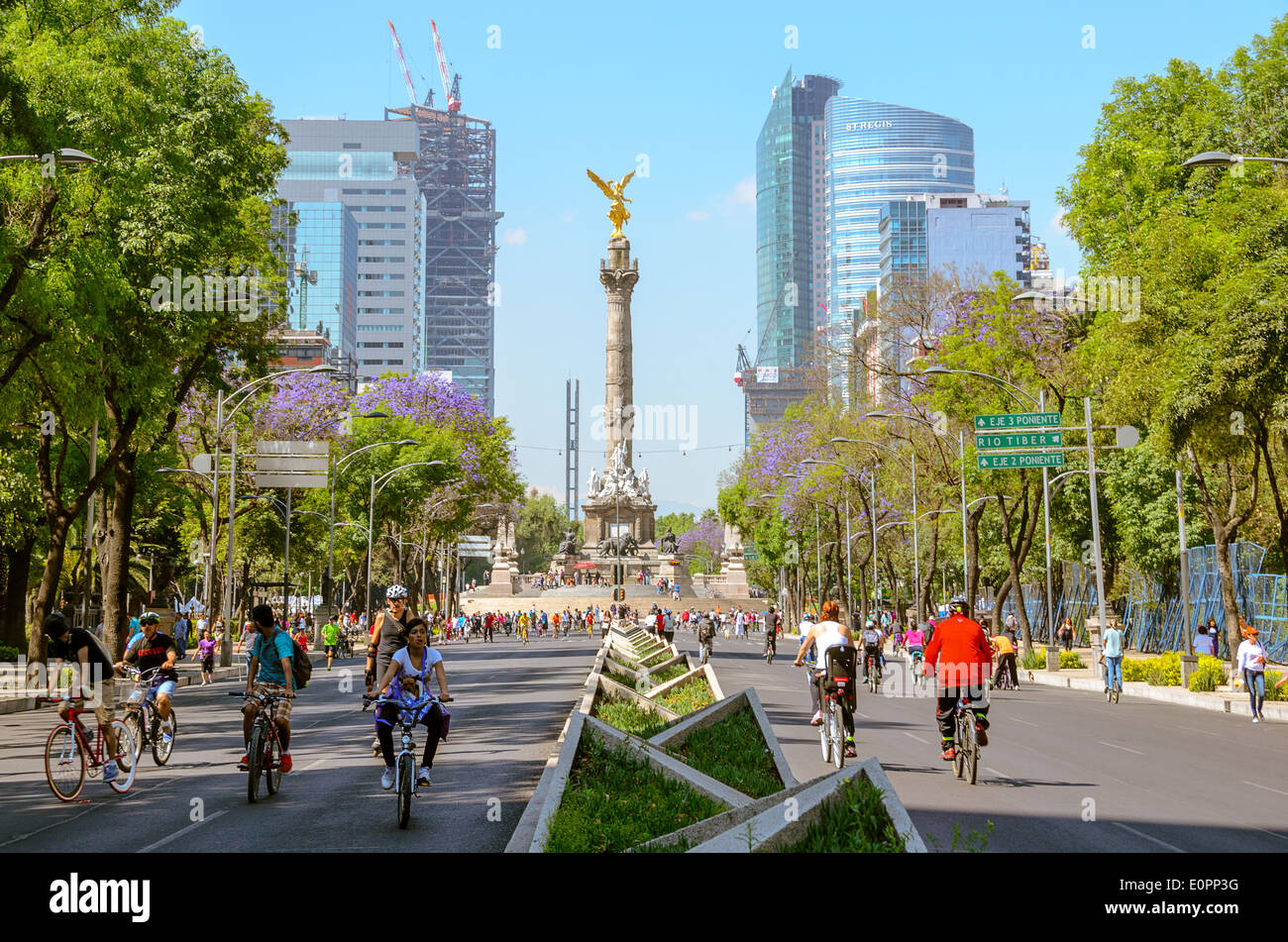 Sunday´s bikers in Paseo de la Reforma, Mexico City, Mexico Stock Photo