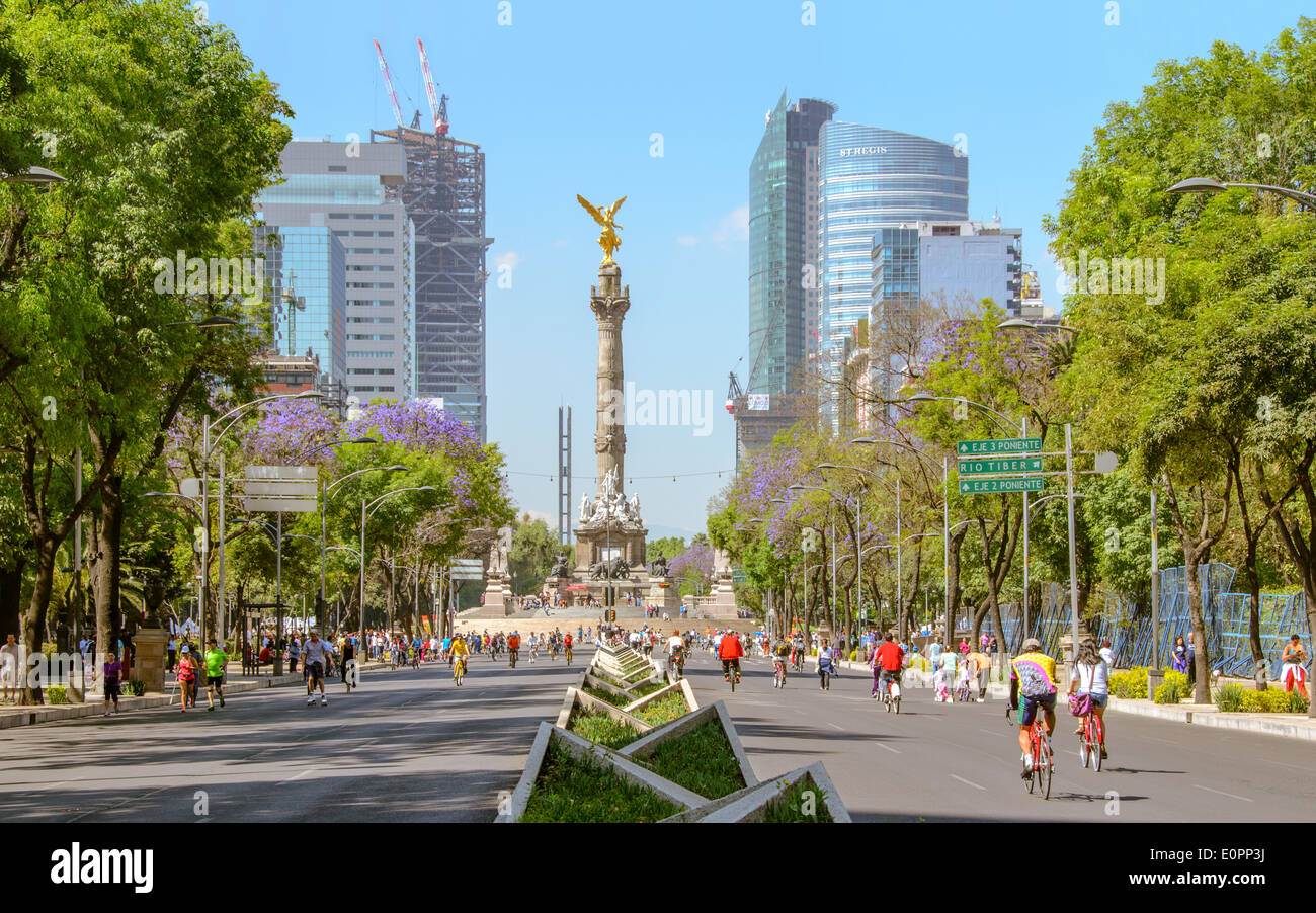 Sunday´s bikers in Paseo de la Reforma, Mexico City, Mexico Stock Photo