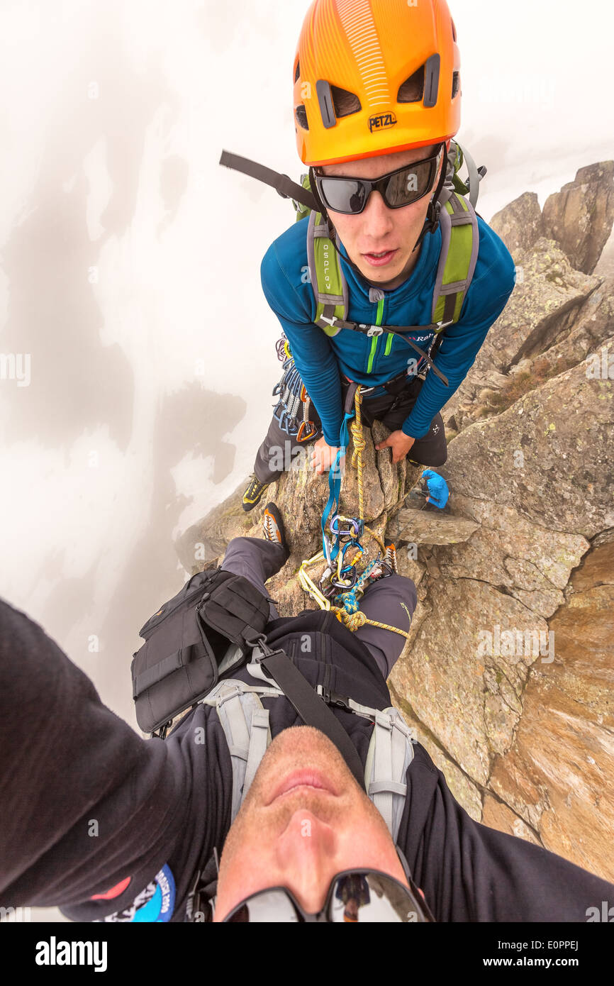 Multipitch rock climbing at the Crakoukass route, Chamonix, France