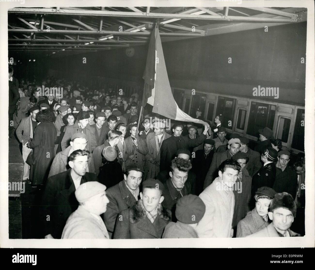 Nov. 11, 1956 - More Hungarian Refugees Arrive In London: A party of 240 refugees from Hungary, arrived by train this evening at Victoria Station. Photo Shows General view of the scene at Victoria Station on the arrival of the refugees this evening. Stock Photo