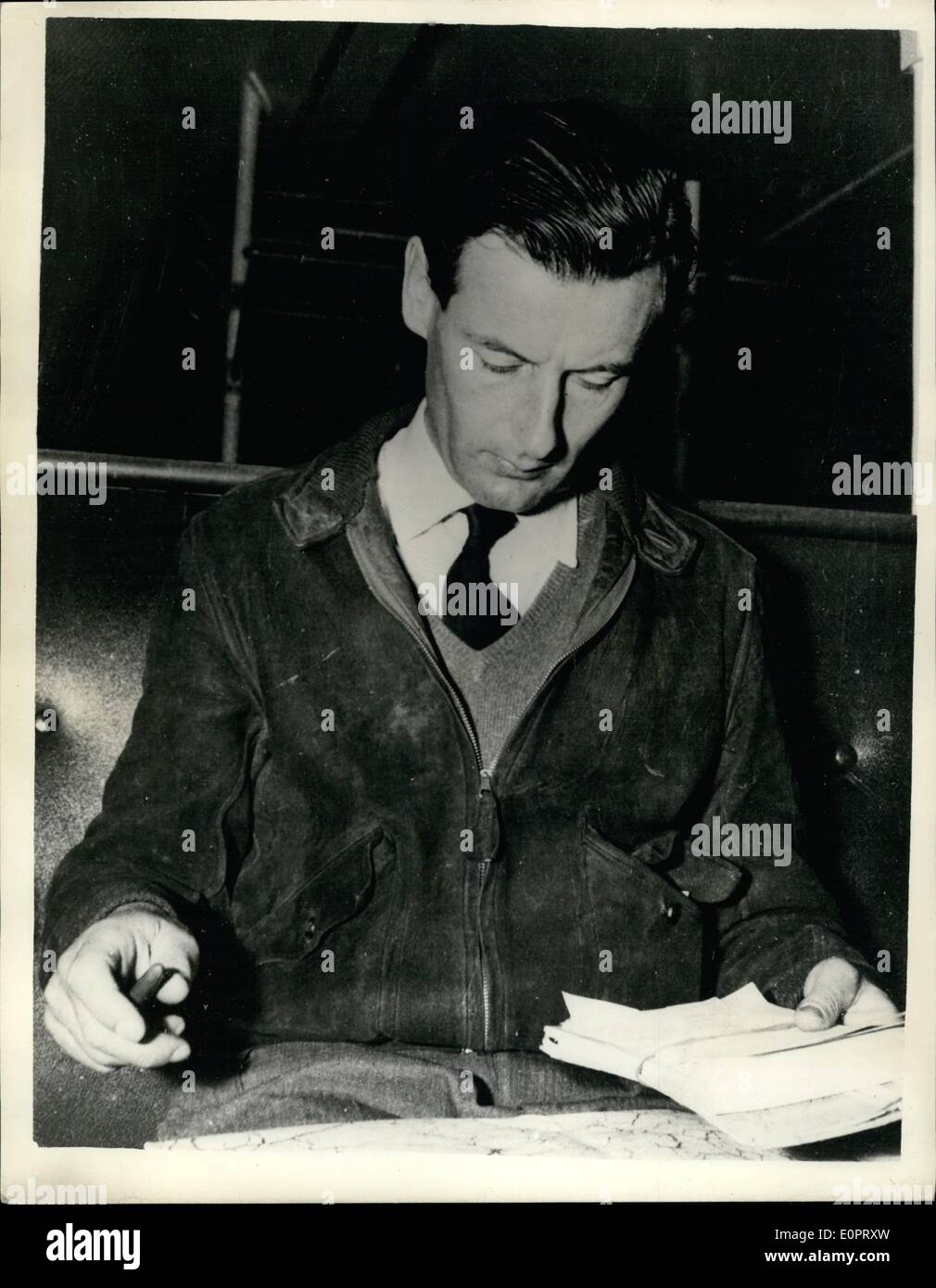 Nov. 11, 1956 - Captain peter Townsend arrives on the Syrian border. Photo shows Captain peter Townsend - seen on his arrival on the Syrian border - when he boarded the ship that is taking his land rover across the phosphorous from Europe to Asia - during his solo world tour. Stock Photo