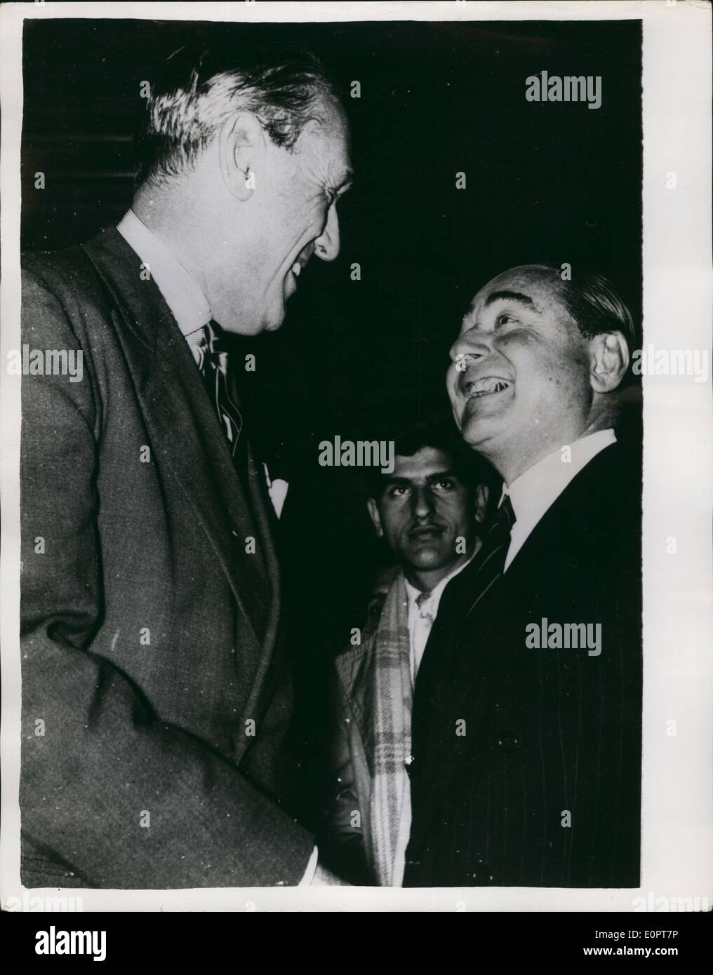 Dec. 12, 1956 - Colonial Secretary has talks with Turkish Prime Minister in Istanbul: Mr. Alan Lennox-Boyd the Colonial Secretary had a meeting in Istanbul yesterday with Mr. Adnan Menderes the Prime Minister of Turkey. The Turks have asked for stronger measures to be taken against the Cyprus terrorists. Photo shows Mr. Adnan Mederes with Mr. Alan Lennox Boyd - when they met in Istanbul. Stock Photo
