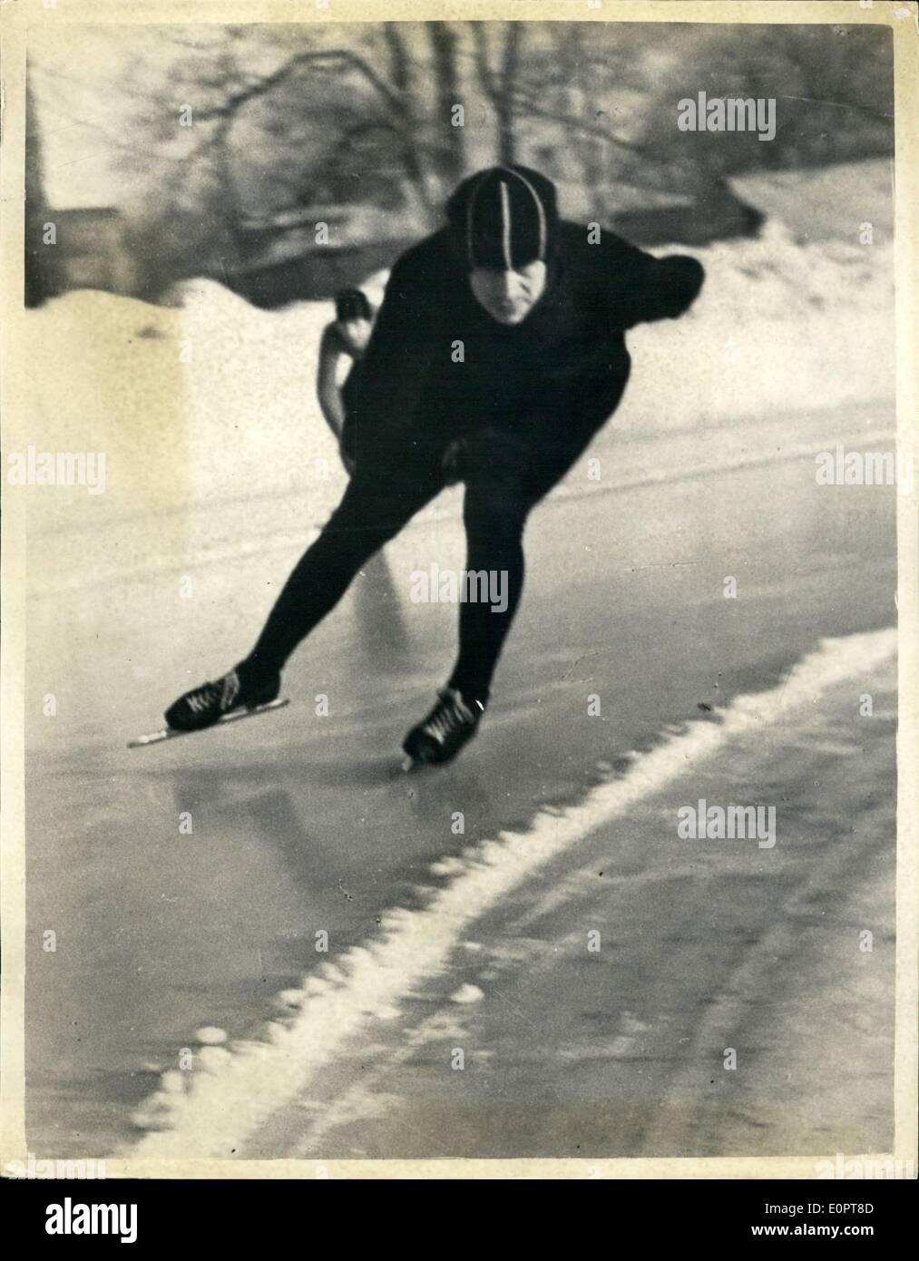 Dec. 12, 1956 - 12-1-56 Soviet skaters prepare for Winter Olympics. Keystone Photo Shows: Russian speed skater, Boris Shilkov, world champion seen at speed whilst practicing for the Winter Olympic Games. Stock Photo