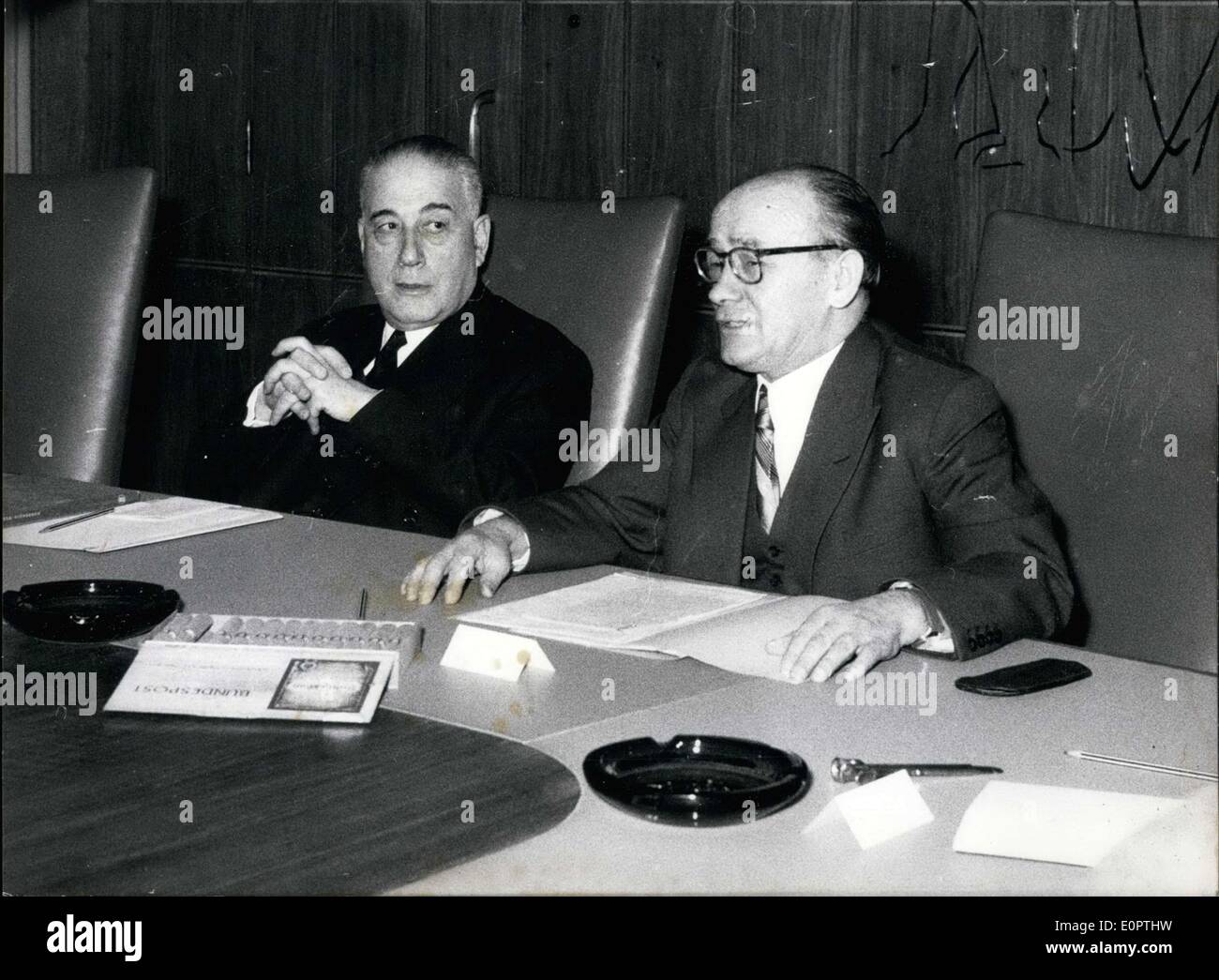 Dec. 13, 1956 - The president of the Montan-Union, Rene Mayer, arrived in D?sseldorf for a visit today along with other members Stock Photo