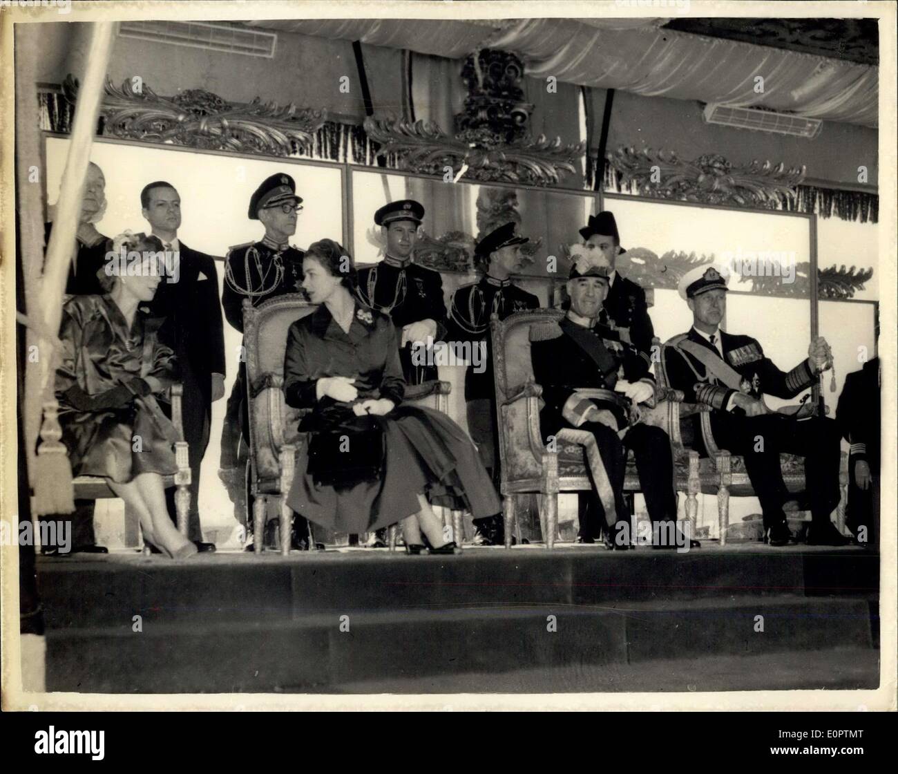 Feb. 18, 1957 - Queen Arrives in Lisbon.. Official Receiption. hoto Shows:- Scene during the official reception of H.M Stock Photo