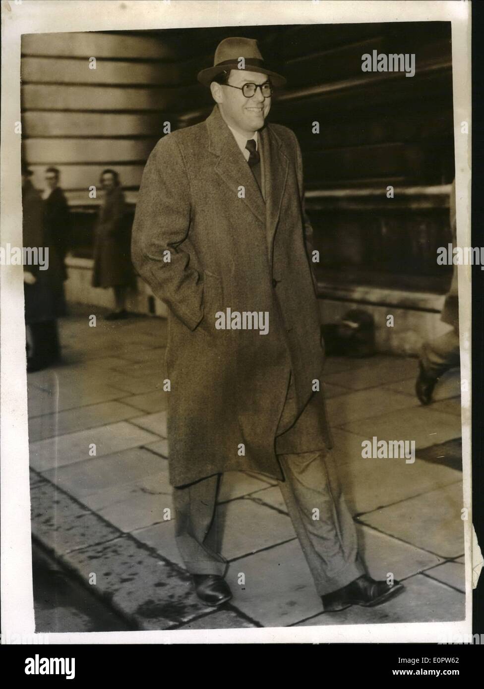 Jan. 01, 1957 - Today's Scenes at No. 10 Downing Street Ministers Go to See Mr. Macmillan; Tonight the new Prime Minister, Mr. Macmillan, is expected to present the names of his senior Cabinet Ministers to the Queen, who returns to London from Sandringham later today. Photo Shows Mr. Reginald Maudling, who was Minister of Supply, seen as he left No. 10 after consultations with the Prime Minister today. Stock Photo