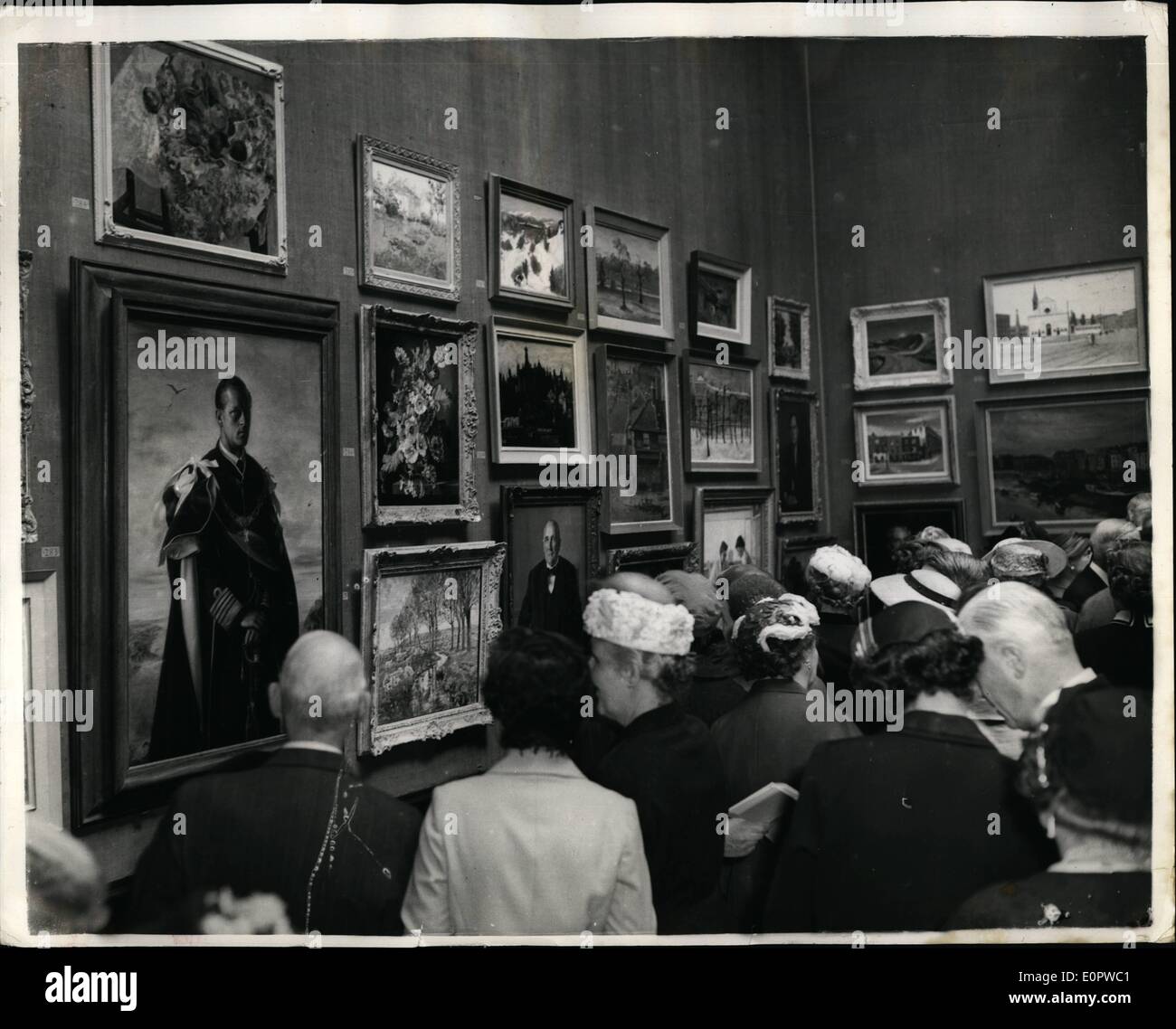Mar. 03, 1957 - Private view Royal Academy summer exhibition Duke of Edinburgh's Portrait; Photo Shows General view as onlookers admire the Annigoni painting of the Duke of Edinburgh the painting that is expected to create plenty of controversy at the Private view this morning. Stock Photo