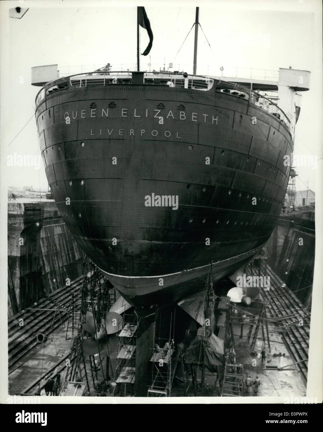 Jan. 01, 1957 Queen Elizabeth Liner has Annual overhaul. The giant Cunard liner Queen