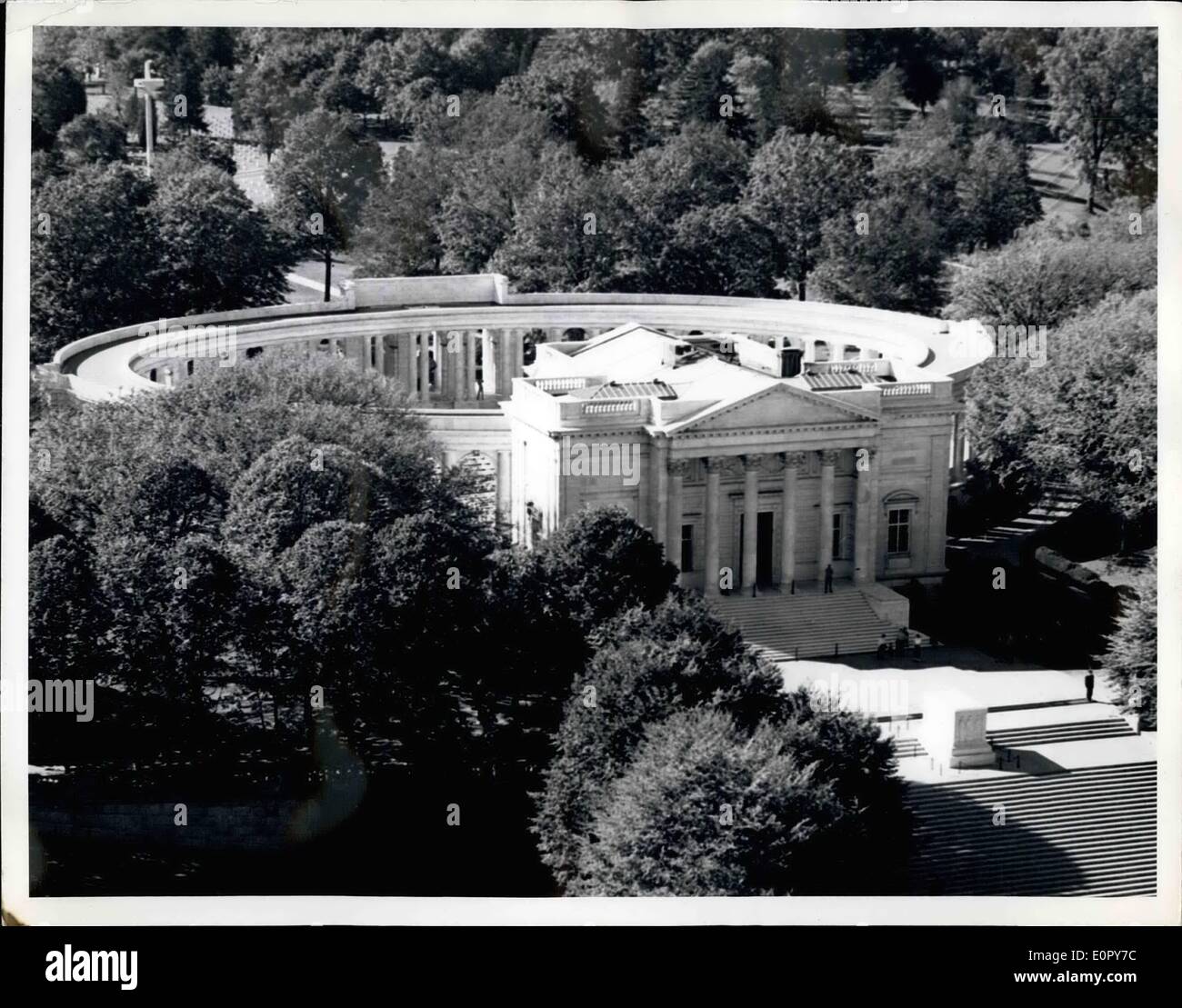 May 05, 1957 - America Honors Its War Dead: Aerial View Of Arlington National Cemetery, Virginia, Showing Tomb Of The Unknown Soldier (Lower Right). The Mast Of The Battleship Maine Is At Upper Left. Official U.S. Army Photo Released By The Dept. Of Defense Re-Released At Wash., D.C. Stock Photo