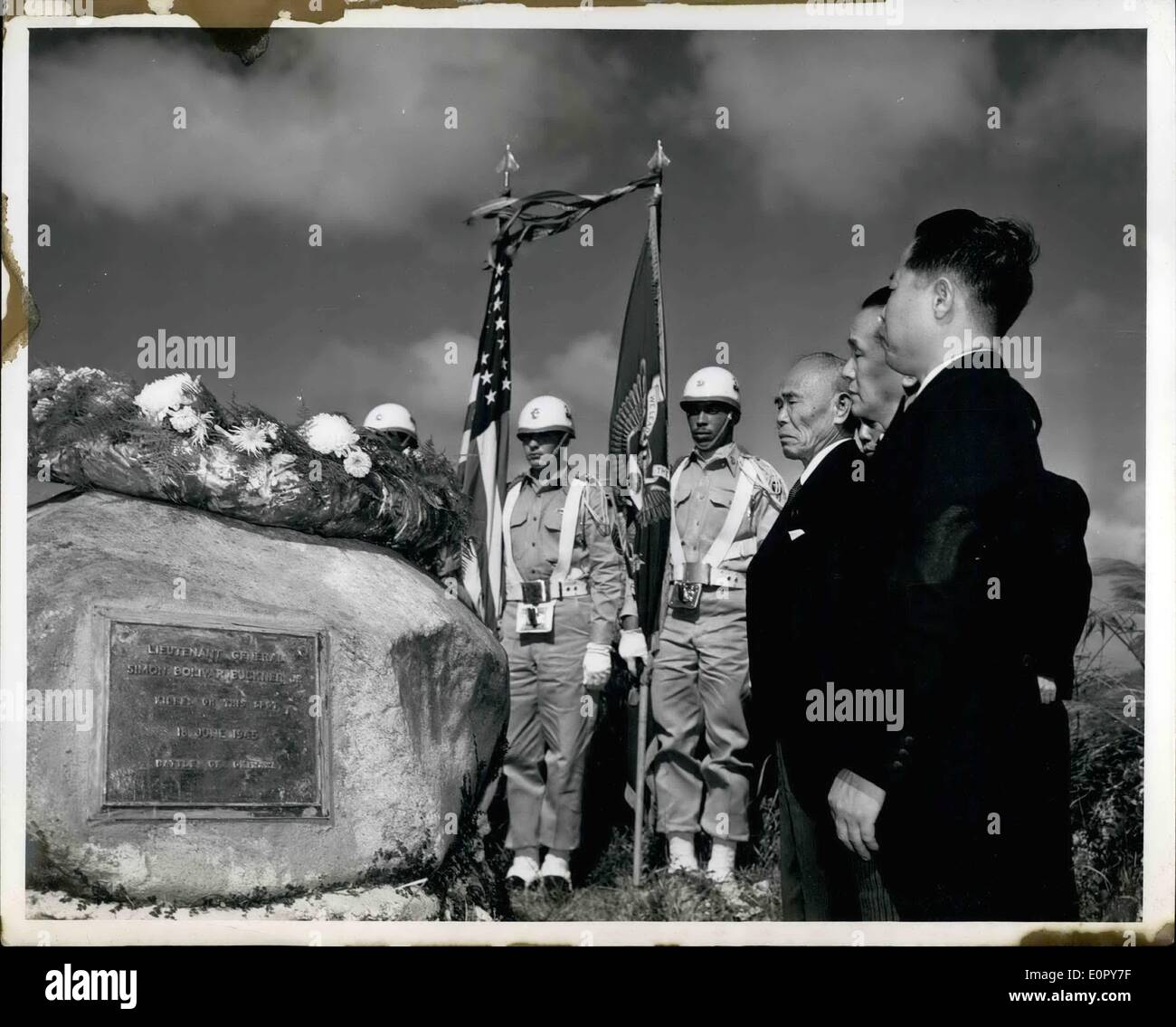 May 05, 1957 - America Honors Its ar Dead: A Stone Monument On Okinawa Marks The Spot Where Lieutenant General Simon Bolivar Buckner, Commander Of The U.S. Tenth Army, Was Killed During The Invasion Of The Island, During World War II. 1945 Official U.S. Army Photo Released By The Dept. Of Defense Wash., D.C. Stock Photo