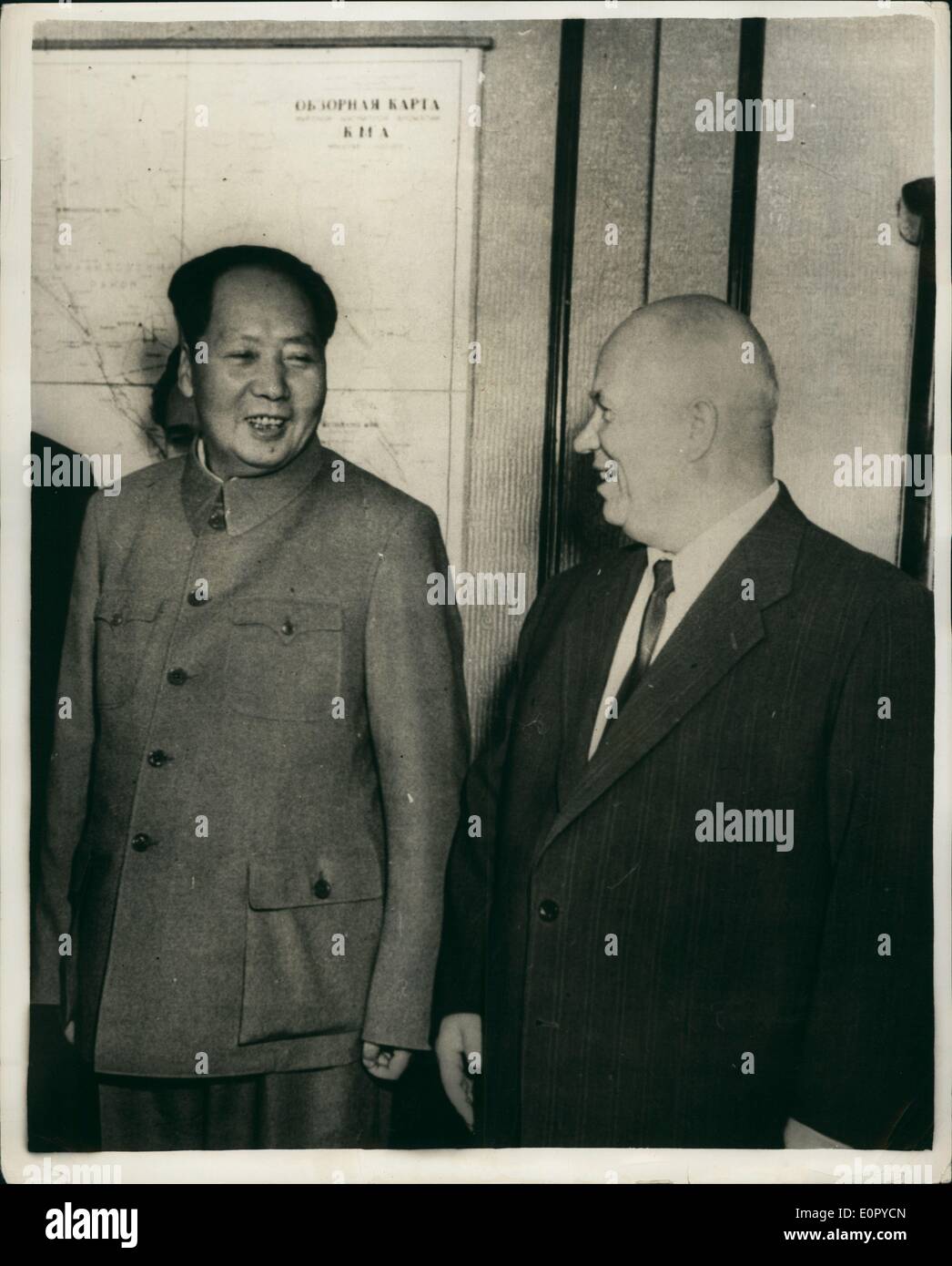 Jul. 07, 1957 - Kruschev and Mao Tse Tung in Moscow: Photo Shows Mao Tse Tung, the Chinese Communist Leader (left), with Mr. Kruschev, seen together during their recent meeting in Moscow. Stock Photo
