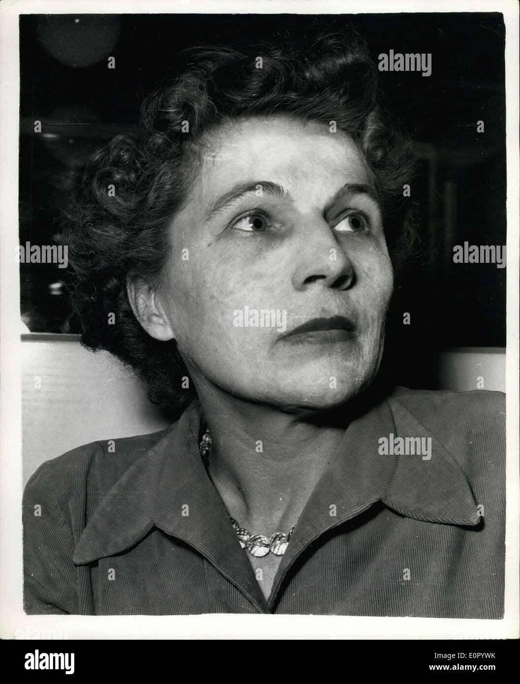 May 09, 1957 - ''Mrs. X'' - Pawn of Red Spy ring. Mrs. Emma Oliver: Mrs. Emma Oliver - said yesterday that she was the ''Mrs. X'' - accused of being an agent in the spry ring set up by Romanian Diplomat Eugen Perianu in Britain. Born in the Romanian province of Transylvania 42 years ago- she was a mixture of Romanian and Hungarian - but is now British by marriage. She said her association with Perian started because she wanted to go home to Romania to see some of her people some of whom were old and sick - and she had been interrogated by M.I.5 - but had not spied at any time Stock Photo