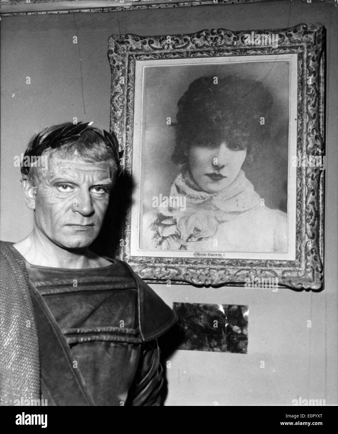 Actor Laurence Olivier at Sarah Bernhardt Theatre for Titus Andronicus Stock Photo