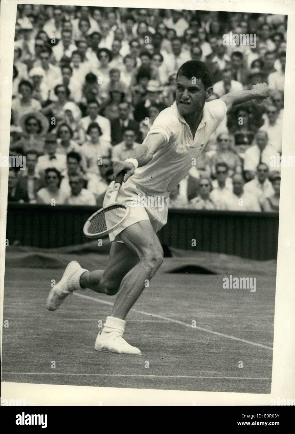Jul. 07, 1957 - Wimbledon Tennis Championships. A.J. Cooper V. H. Flam. Keystone Photo Shows: H. Flam (U.S.A.) in play against A.J. Cooper (Australia) at Wimbledon today. H/Keystone Stock Photo