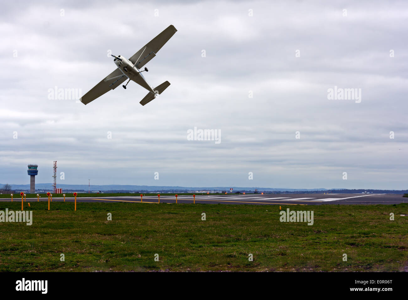 Small light aircraft extreme take off Stock Photo