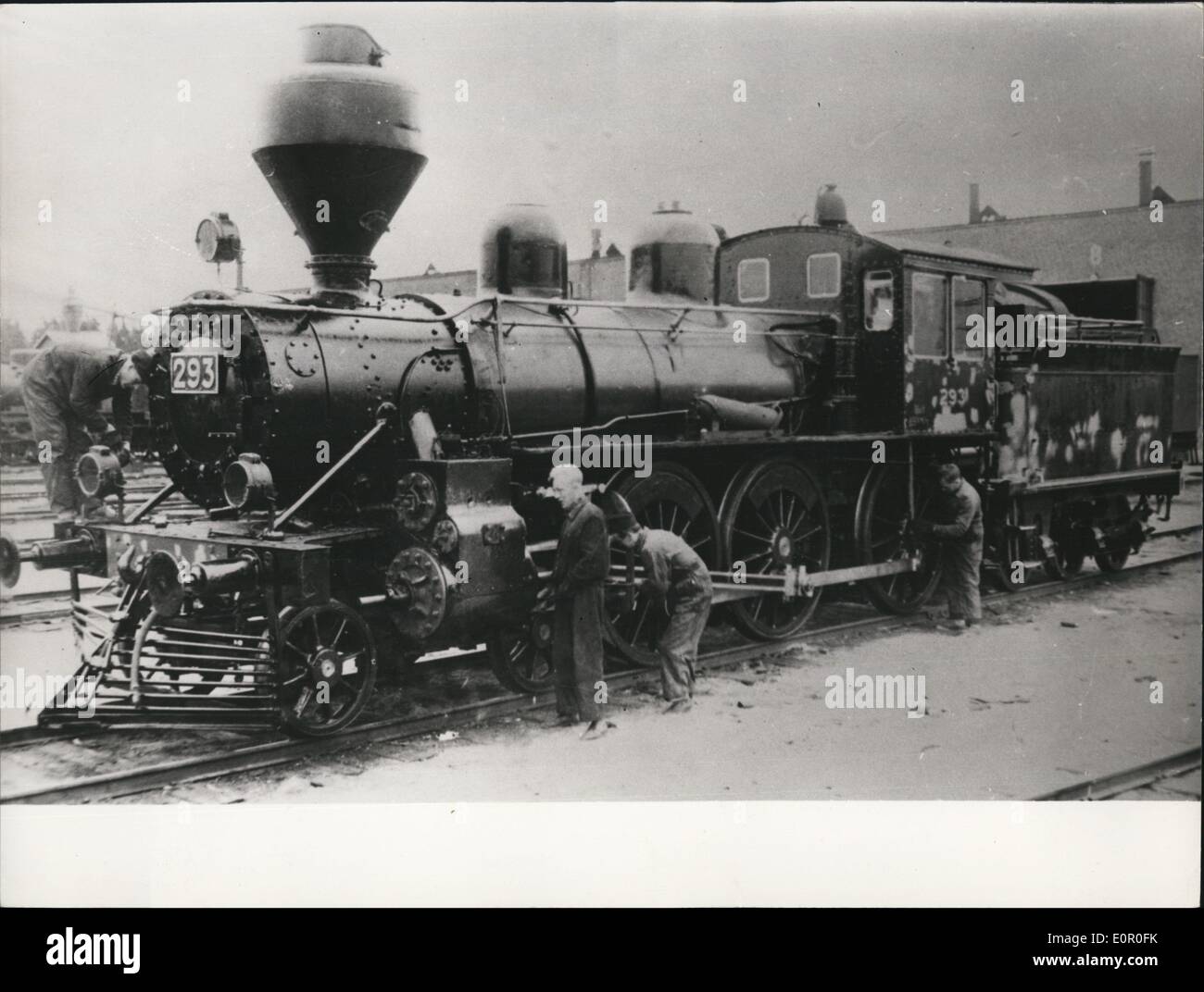Jun. 06, 1957 - Historical locomotive-gift for Soviet Statesmen: A gift of historic worth will be rendered to Bulganin and Chrustschow when they will visit Finland from June 6th till 13th. That is the locomotive which brought Lenin in 1917 from the then Petersburg to Finland on his escape. Stock Photo
