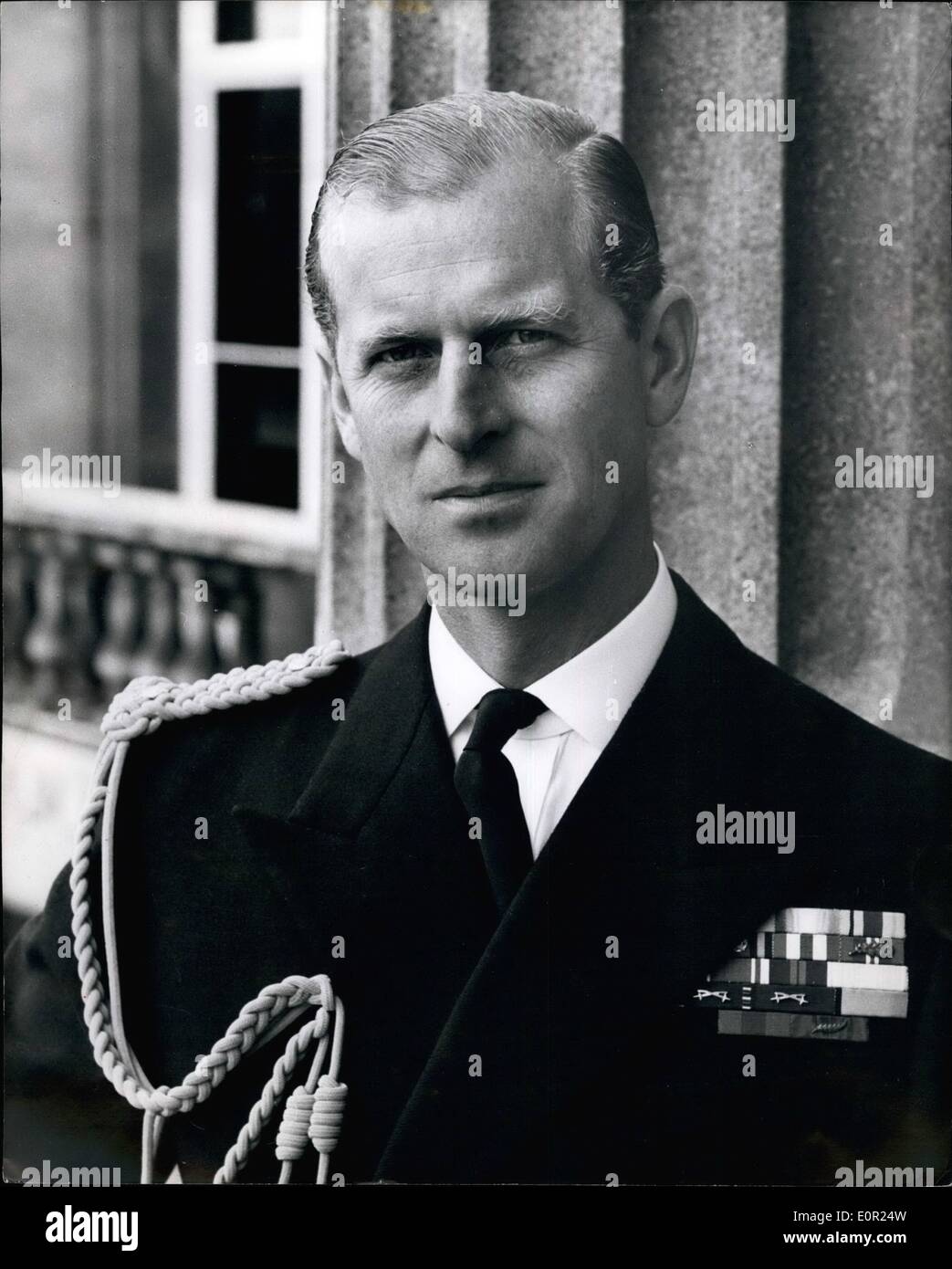 Oct. 10, 1957 - H.R.H. The Prince Philip, Duke of Edinburgh: sRoyal Highness is portrayed in the uniform of an Admiral of the Fleet.Portrait Study by Antony Armstrong Jones; please acknowledge. Stock Photo