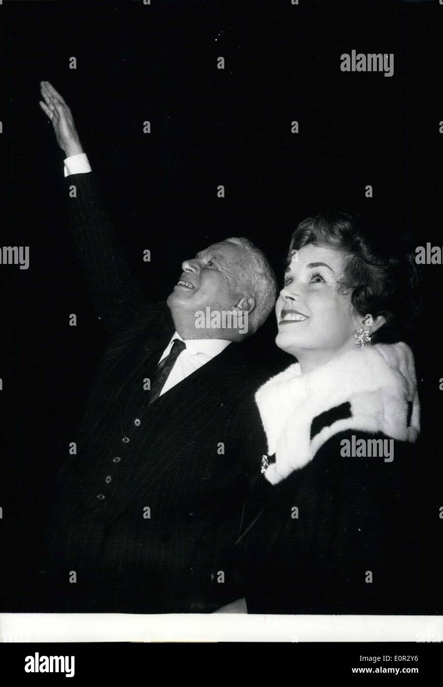 Oct. 25, 1957 - Last night at the Gaumont Palace, Charlie Chaplin (left) presiented his latest film, ''A King in New York.'' Here he is with the leading lady of the film, Dawn Addams. Stock Photo