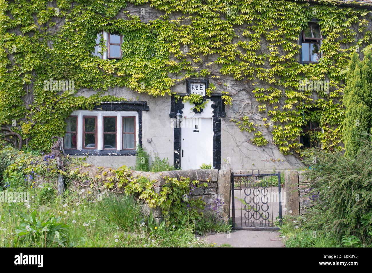 18th century house with pargeting Sawley, Lancashire, England UK Stock Photo