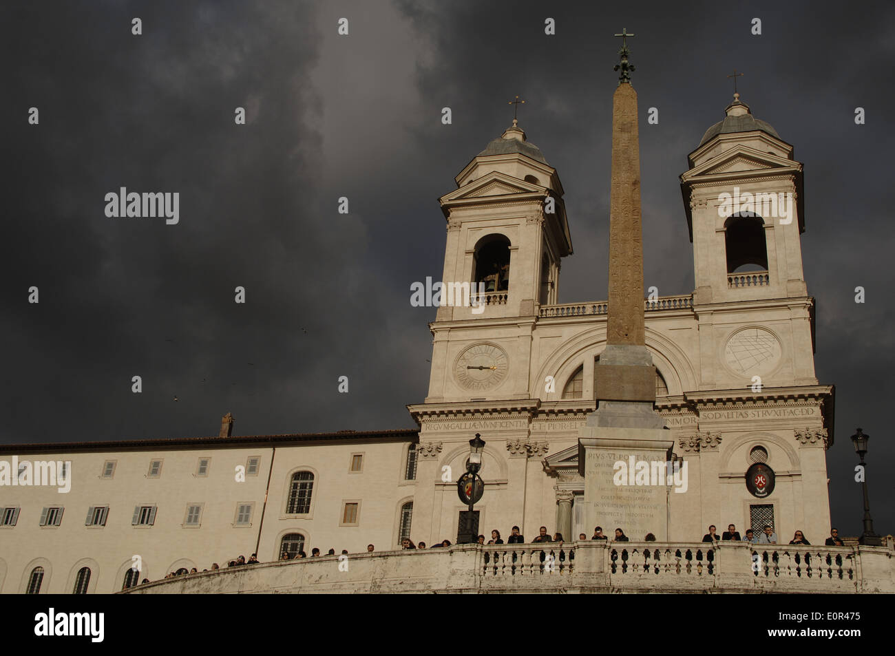 Italy. Rome. Church of the Trinita dei Monti and the Sallust Obelisk of the Roman imperial period. Spanish Square. Stock Photo