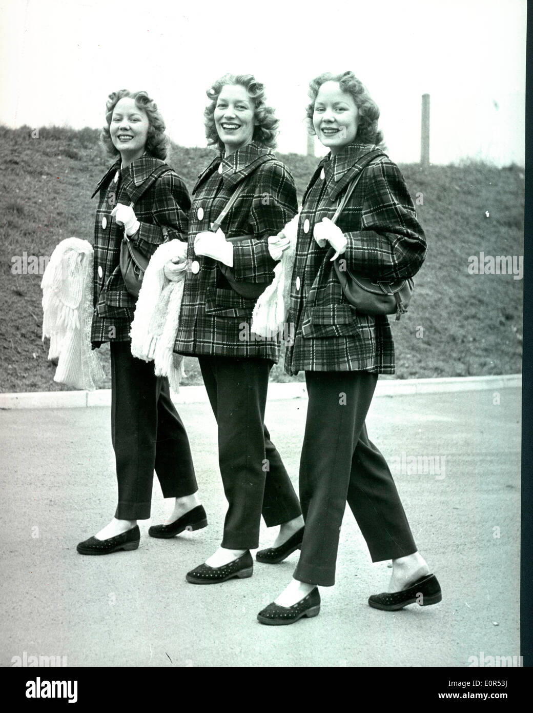 Beverley Sisters out for a stroll in matching outfits Stock Photo