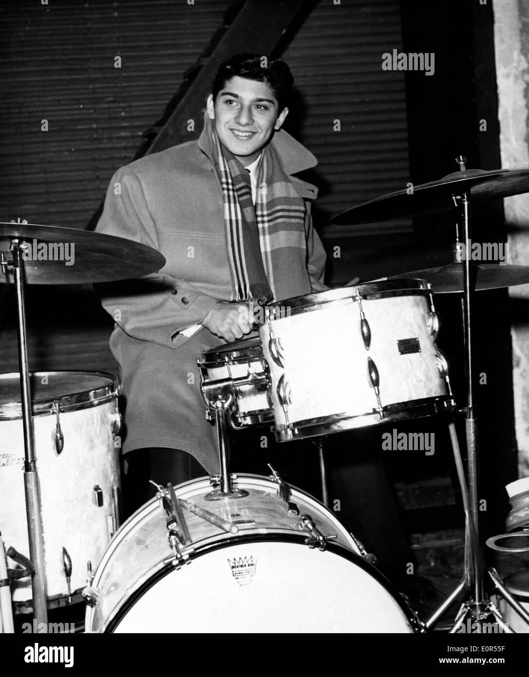 Singer Paul Anka playing the drums Stock Photo