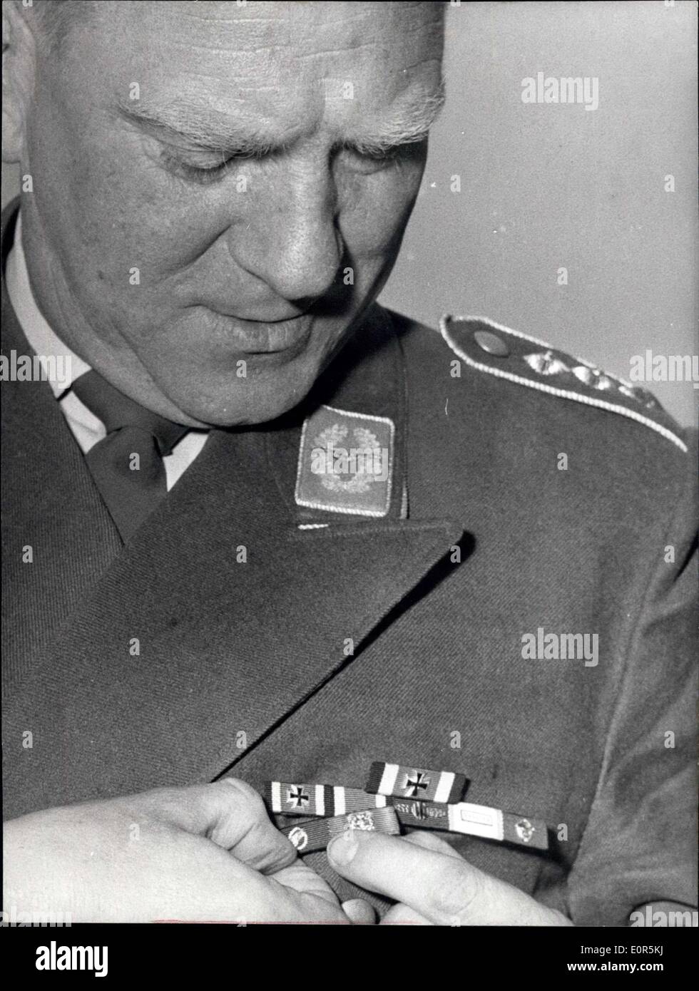 Apr. 01, 1958 - The decorations may be worn again: Since April 1, 1958 the soldiers of the Federal soldiers may wear again their decorations from the last war. When on duty or off duty only the ''Small decoration'' may be worn, the ''Ritterkreuz'' and the E.K.I. (distinguished service Cross I) contrary to former times no more will be worn in the original type. The ''big decoration'' only may be worn in very few cases and also then with the consent of the federal Defence Ministry or the commander of the division Stock Photo