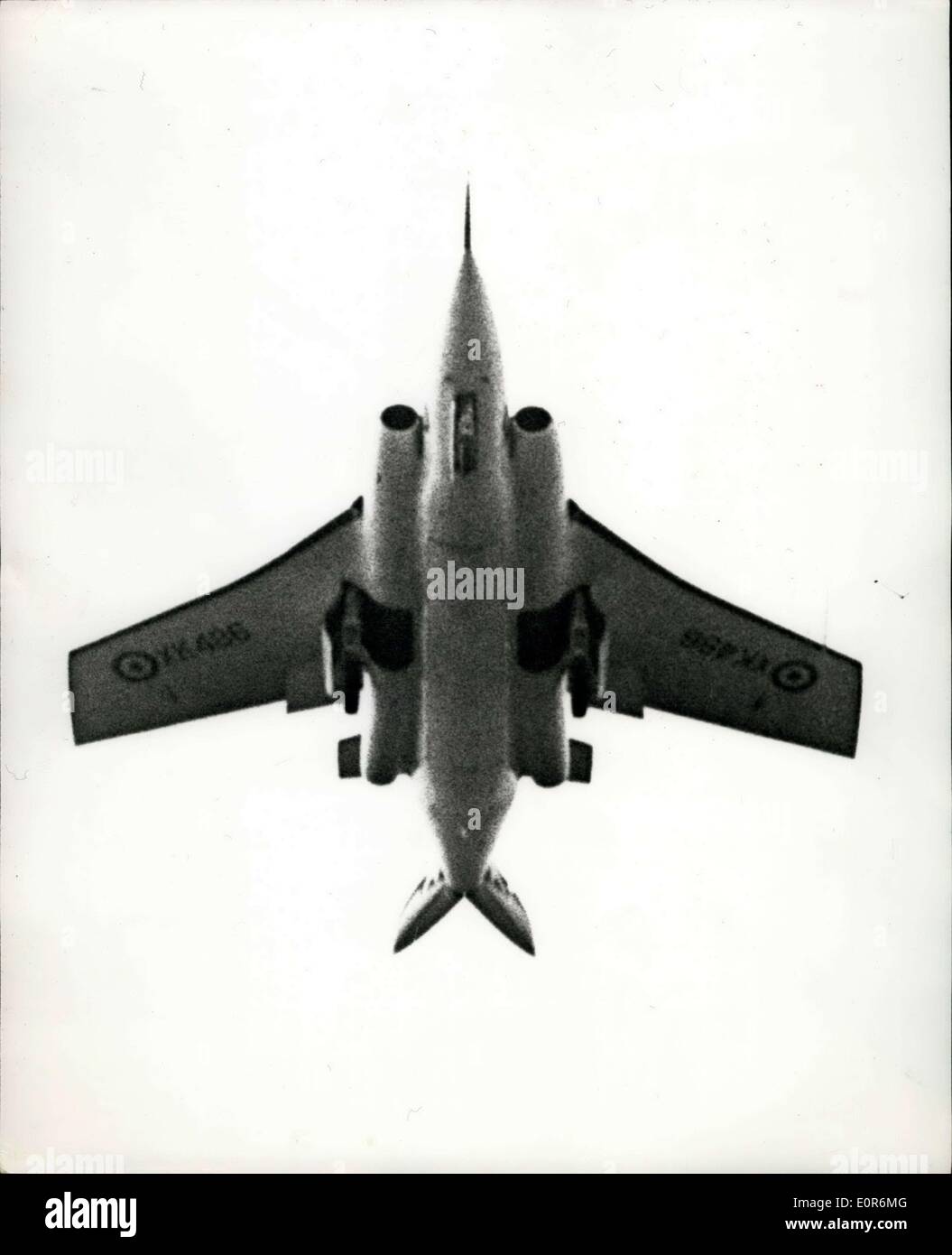 May 01, 1958 - 1-5-58 Britain's newest jet atom-base. The Blackburn NA-39, Britain newest jet atom-bomber had her maiden flight yesterday at Bedfordshire. With its considerable range and ability to carry an atom-bomb, this aircraft will be a formidable addition to the striking power of the Royal Navy. It is suitable for use with the R.A.F., NATO, and Commonwealth countries as either a land or ship-based bomber. It is the world's first specially designed low-level night speed strike bomber Stock Photo